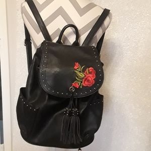 LD Studded Floral Design Bag Backpack Style Black